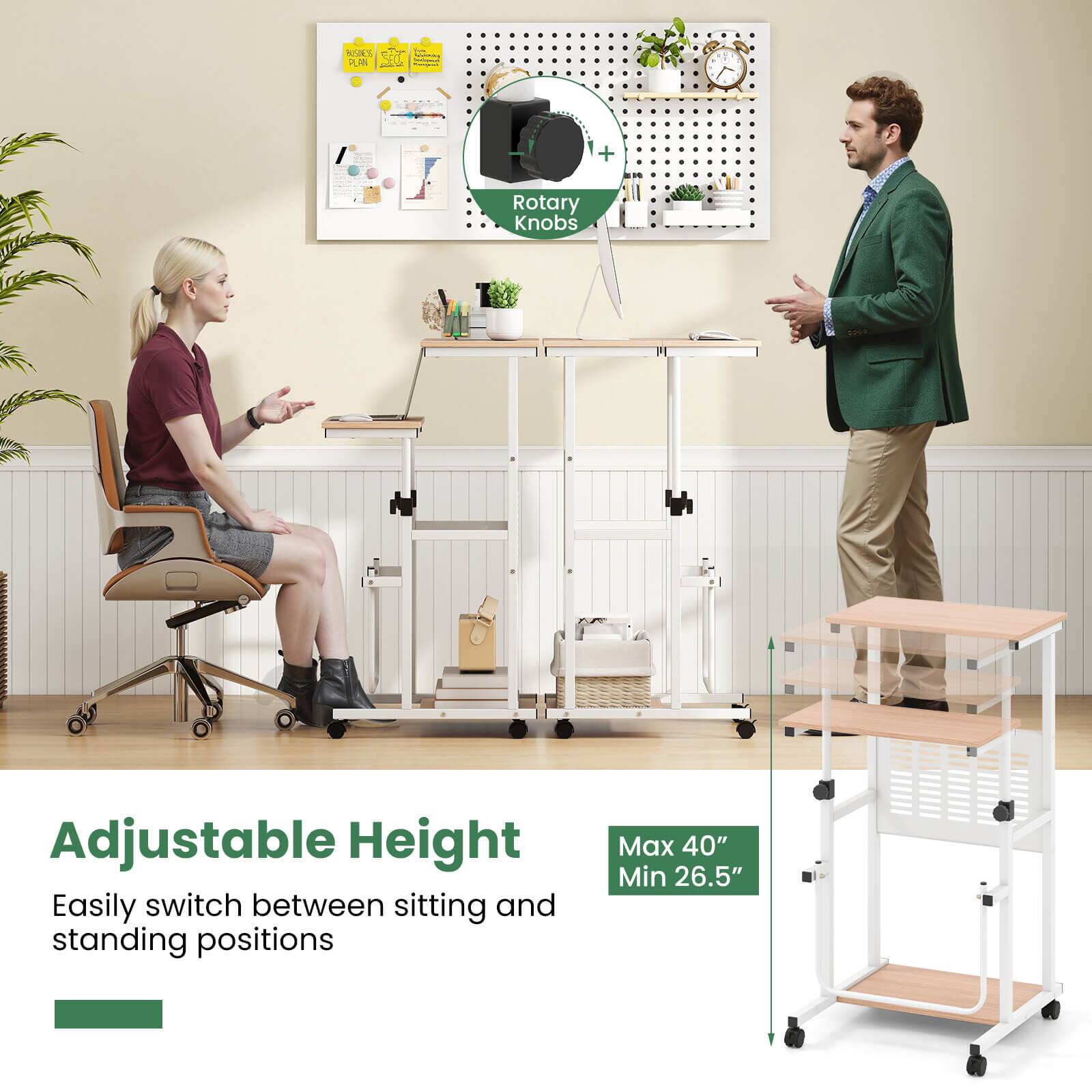 Adjustable Height  
Easily switch between sitting and standing positions  
Max 40"  
Min 26.5"  

Rotary Knobs