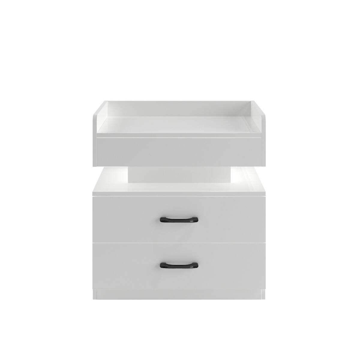 Alt View 3. Loheer - Loheer White Nightstand with Adjustable LED Strip Light, Two Drawer Bedside Table - White.