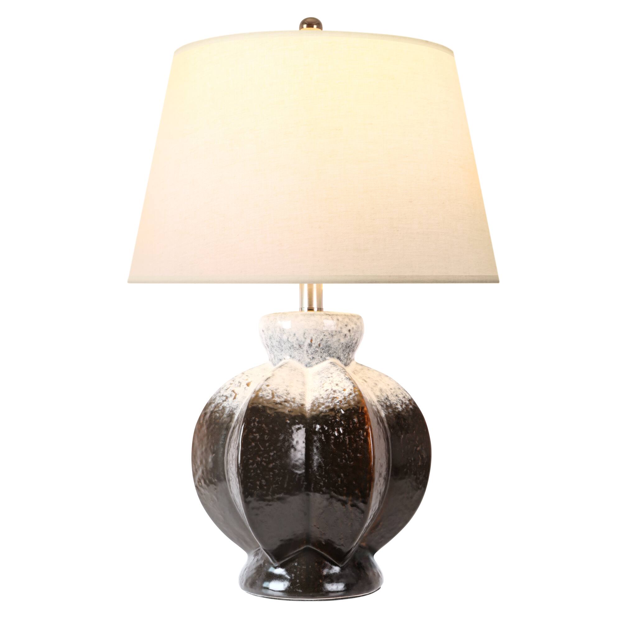 Left. partphoner - Rustic Ceramic Table Lamp - Brown-White.