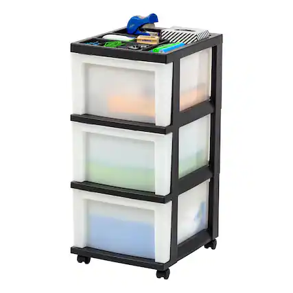 Front. JETRANSPORT - Plastic Drawer Storage Organizer Rolling Cart With Wheels Casters 4-drawers For Classroom Art Craft - 3 Drawer.