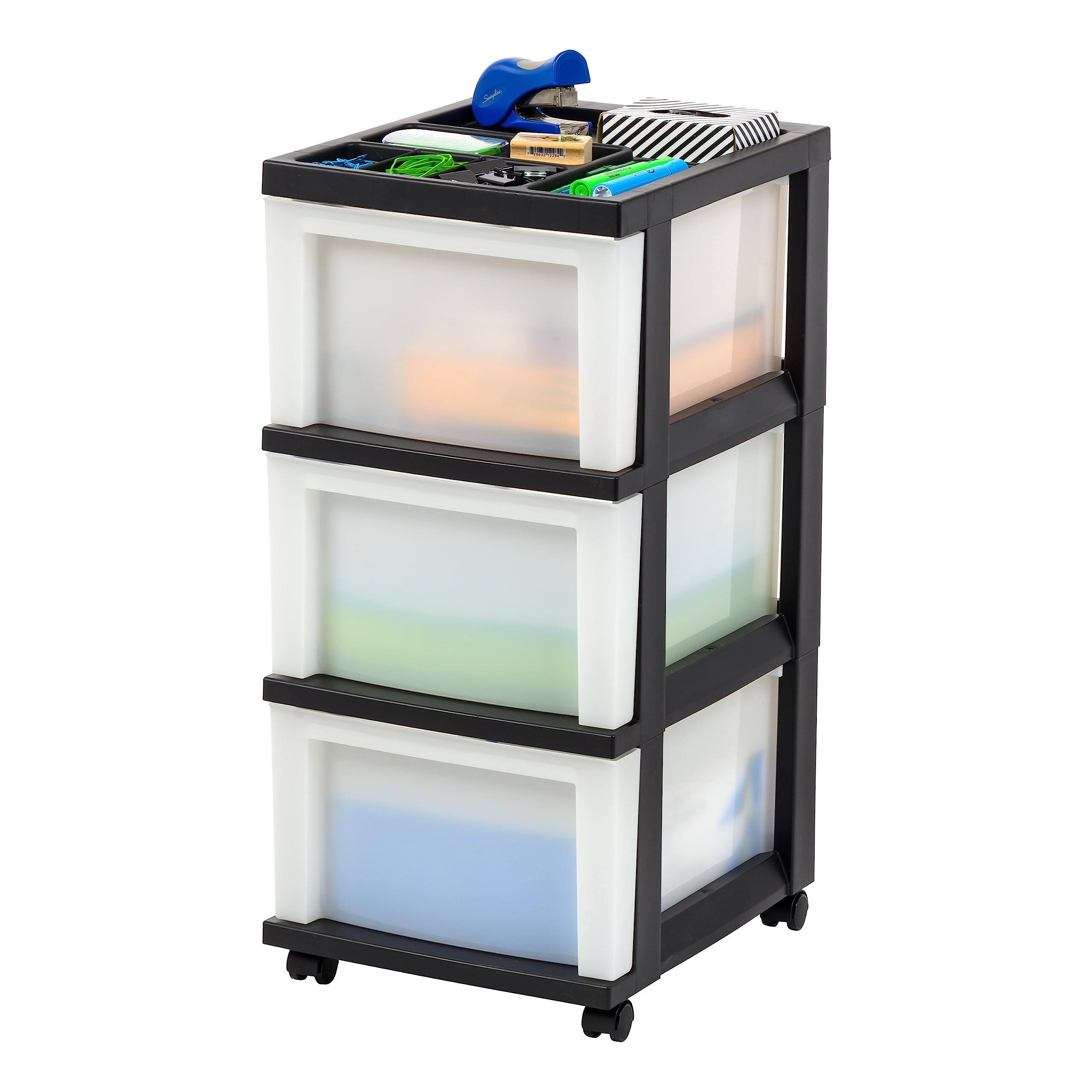Front. JETRANSPORT - Plastic Drawer Storage Organizer Rolling Cart With Wheels Casters 4-drawers For Classroom Art Craft - 3 Drawer.