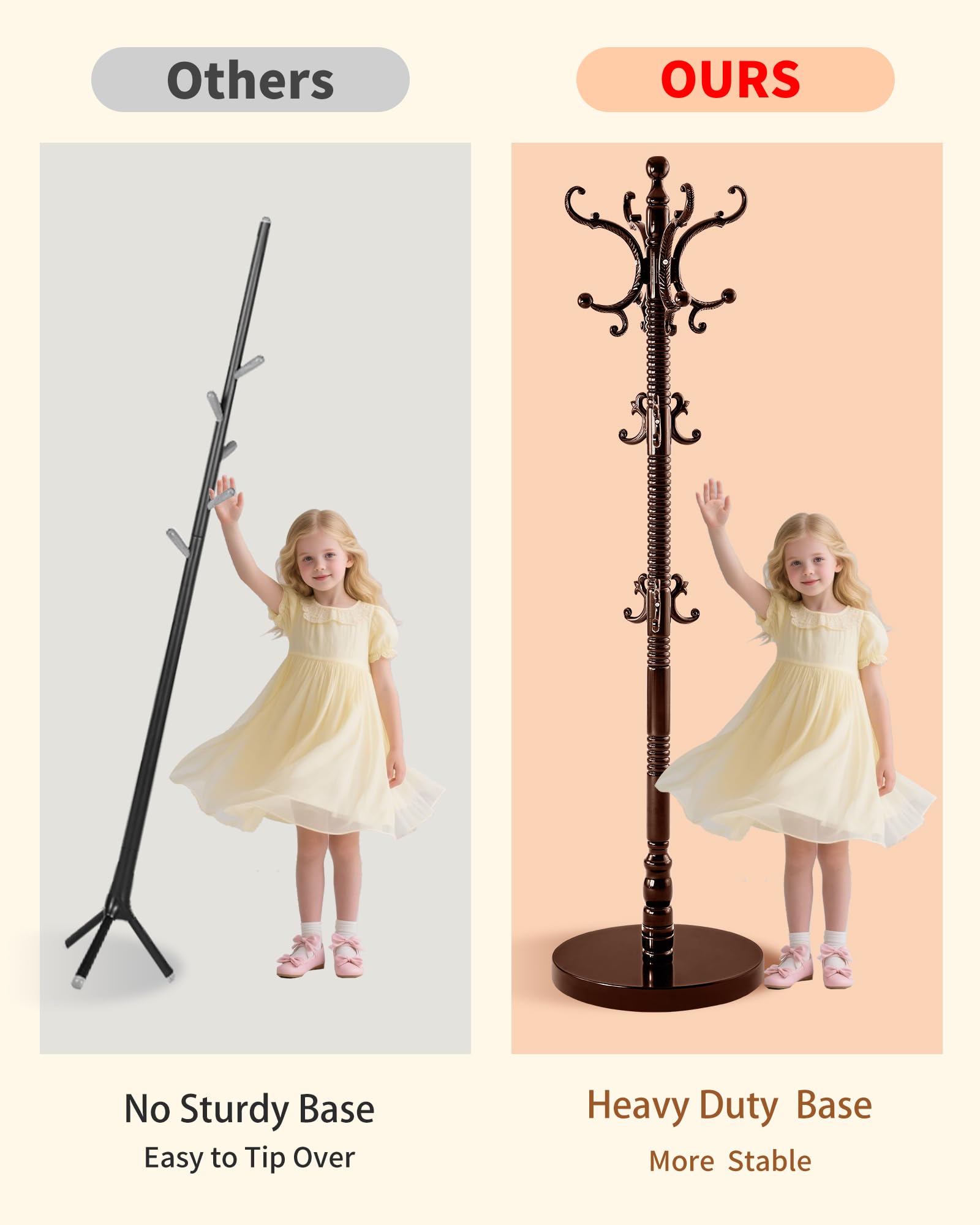 Others  
No Sturdy Base  
Easy to Tip Over  

OURS  
Heavy Duty Base  
More Stable