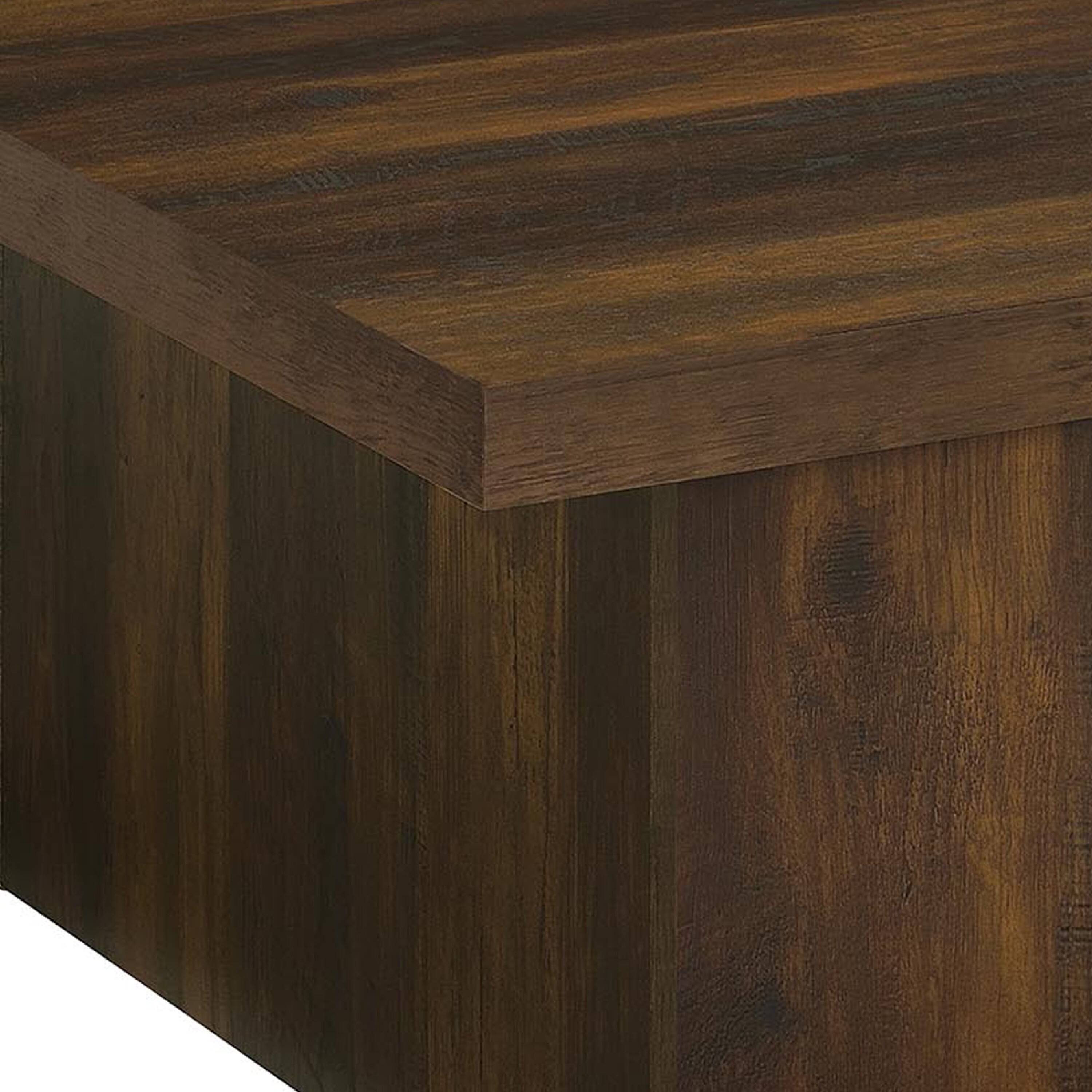 Alt View 4. Manhattan Lane - Darla Square Cocktail Coffee Table, Pedestal Base, Wood 36 Inch - Dark Pine Brown.
