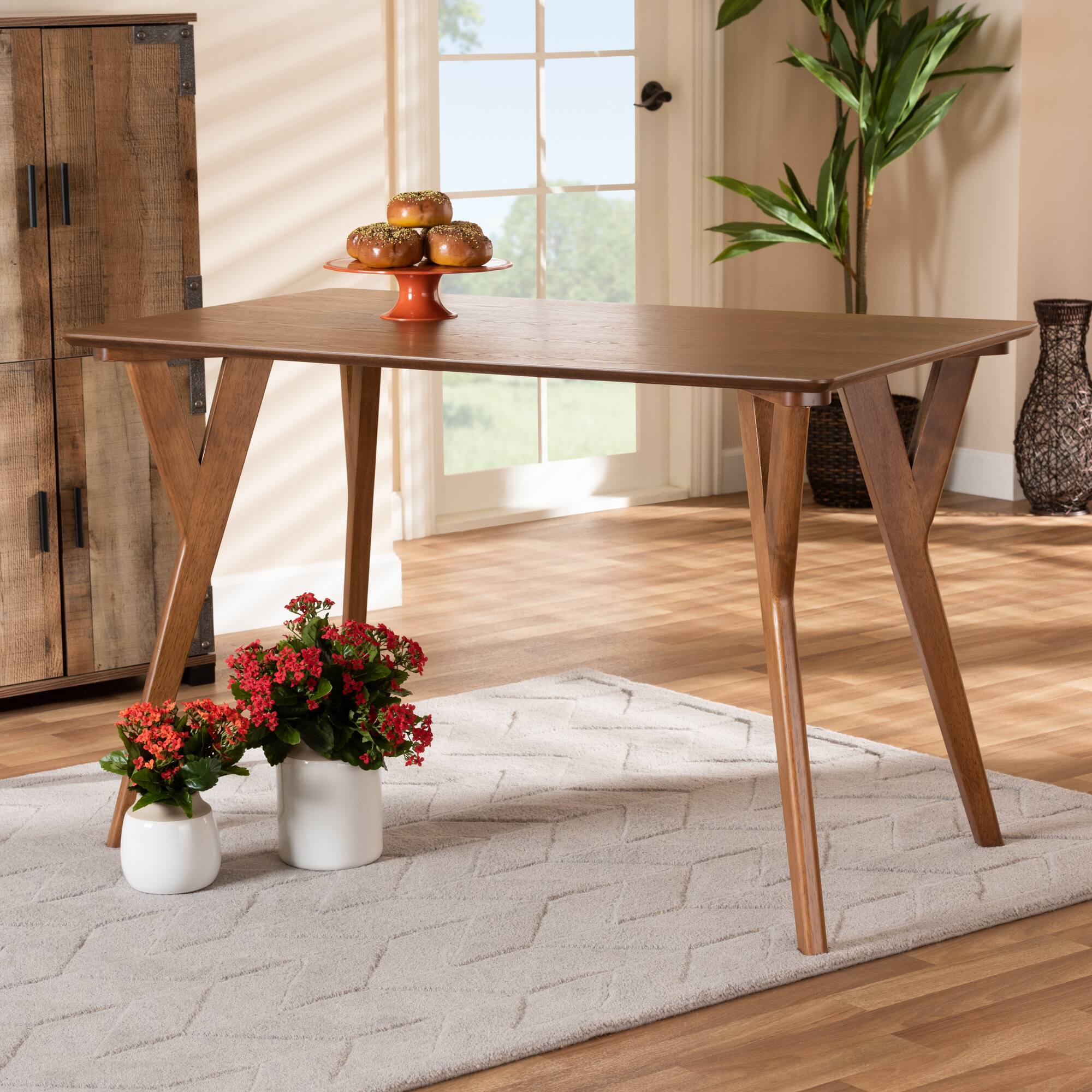 Alt View 2. Baxton Studio - Sahar Mid-Century Modern Transitional Finished Wood Dining Table - Walnut brown.