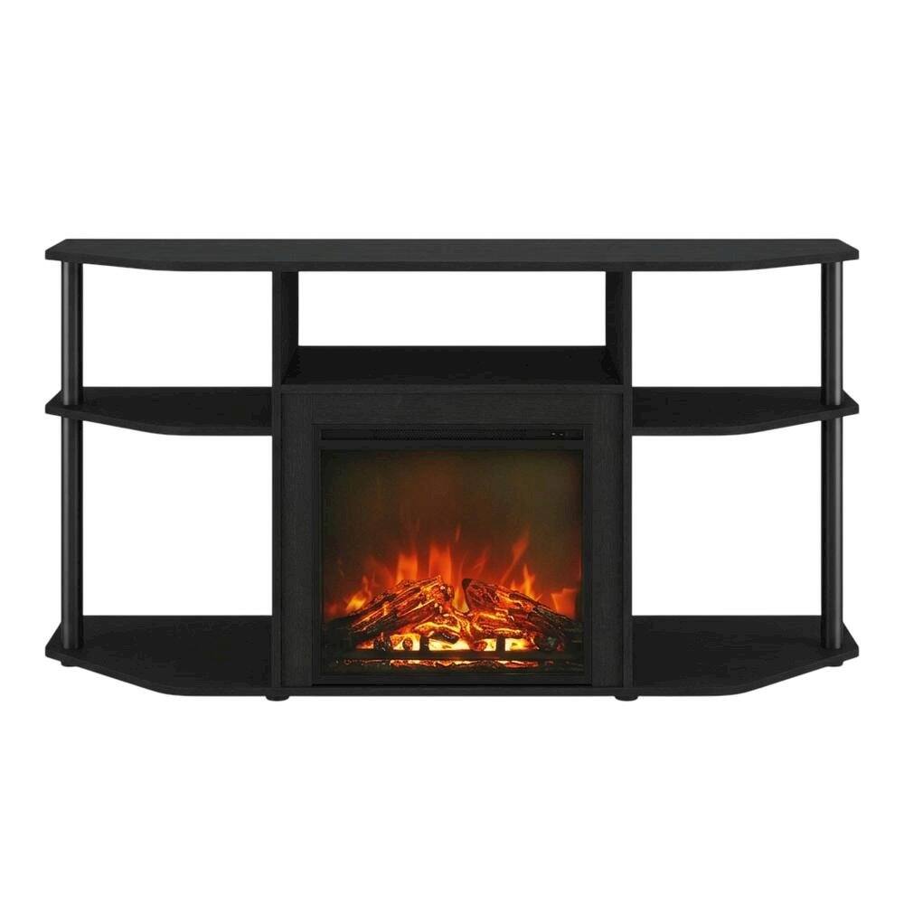 Left. FurniFact - Dark Americano No Heat Fireplace TV Stand for 55-Inch TVs with Open Storage - Dark Americano/Black.