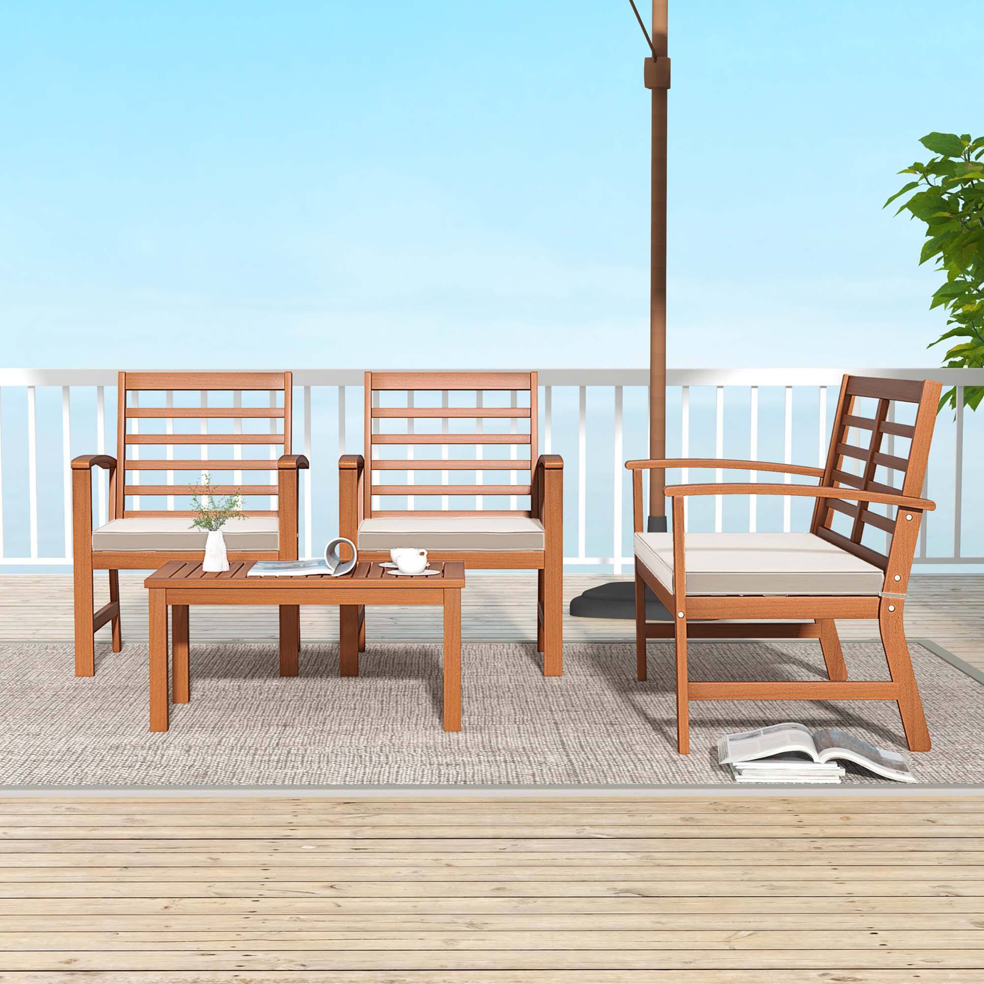 Alt View 4. Costway - Costway 4 PCS Outdoor Furniture Set with Soft Seat Cushions Stable Acacia Wood Frame - White.