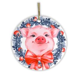OrnamentallyYou - Pig in Christmas Wreath Ornament - Multi-colored