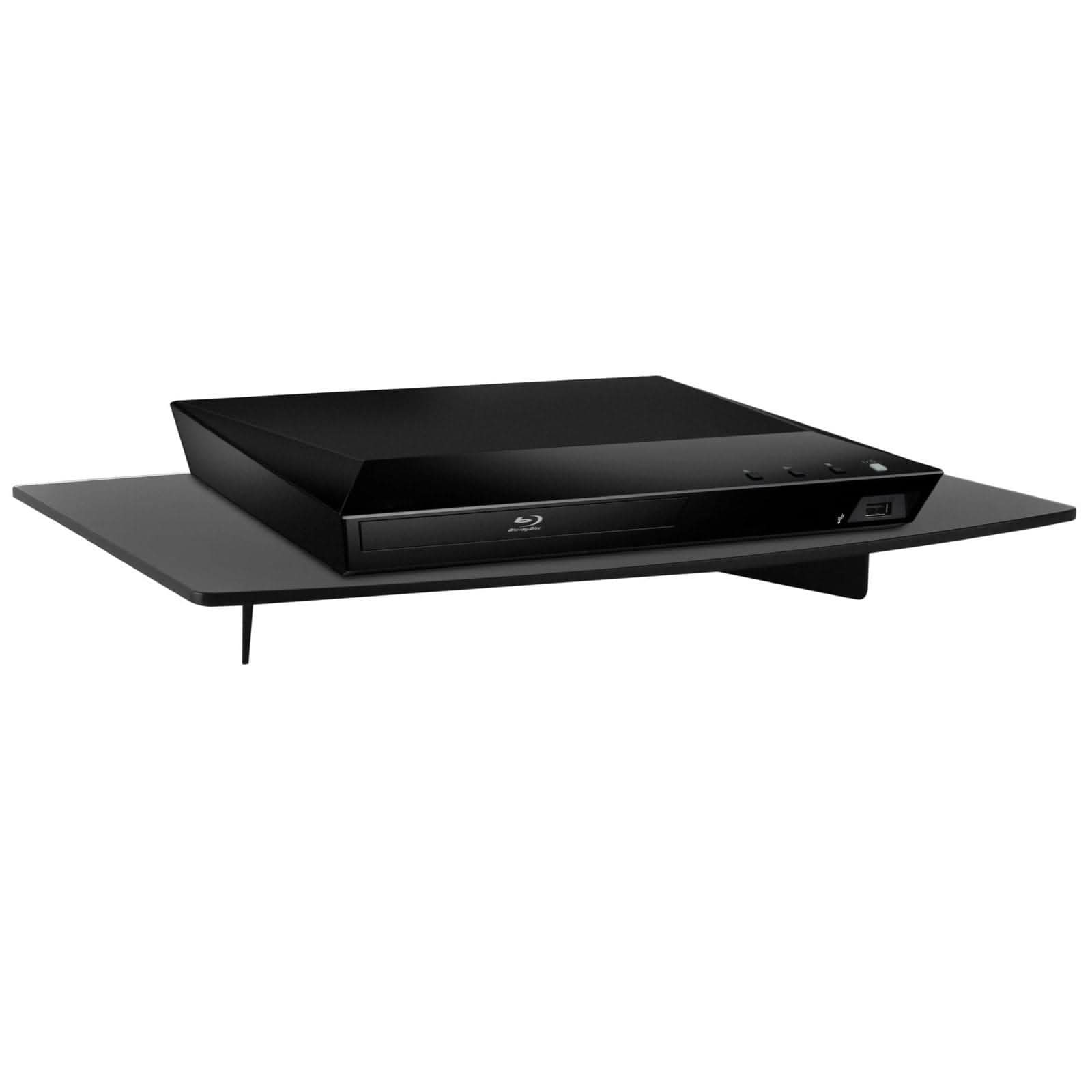 Alt View 5. Mount-It! - Floating A/V Component Wall‑Mounted Glass Shelf with Tempered Glass & Heavy‑Duty Steel Frame for Electronics, Black - Black.