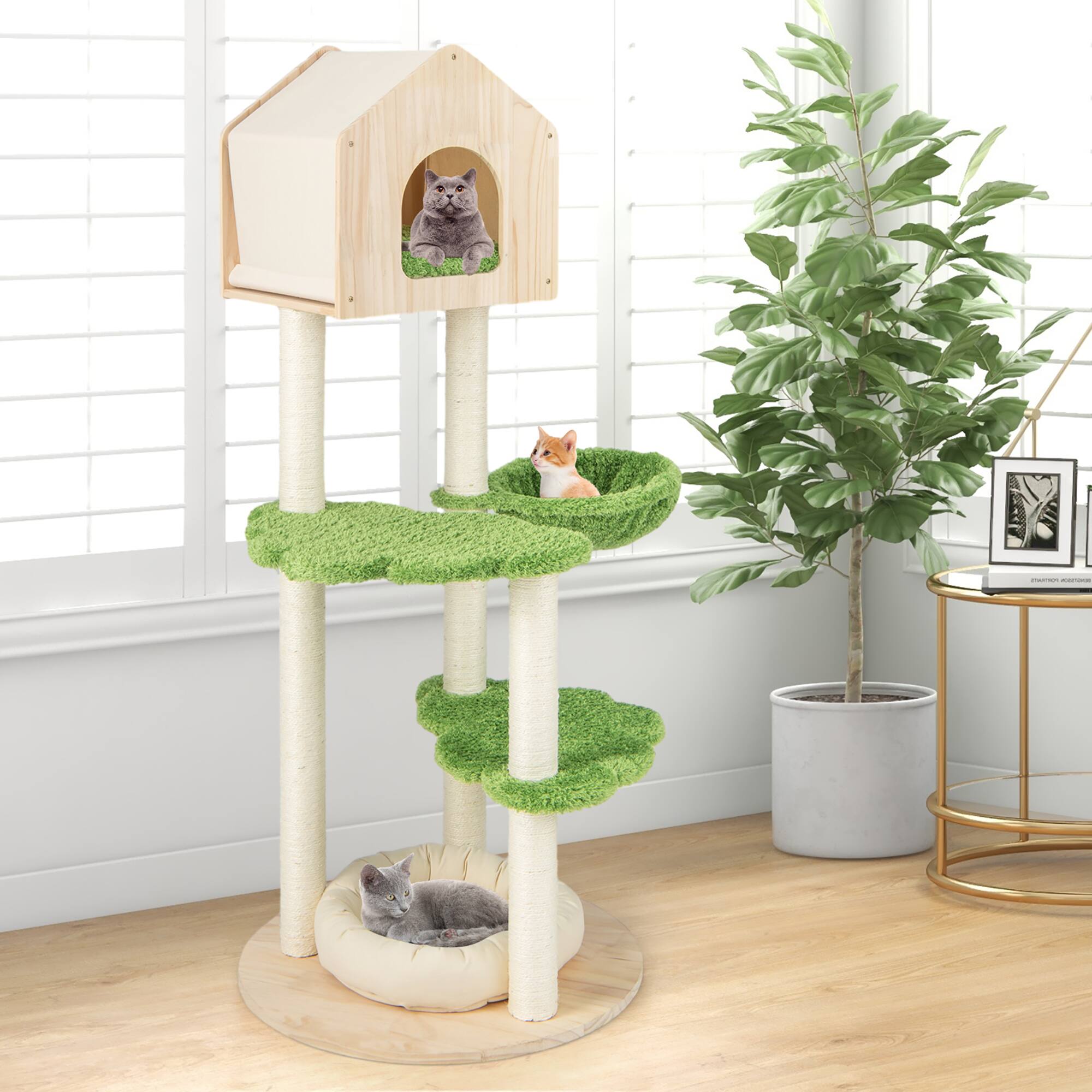 Alt View 1. Gymax - Gymax Wooden Cat Tree 55'' Tall Cat Climbing Stand w/ Sisal Scratching Posts Green.