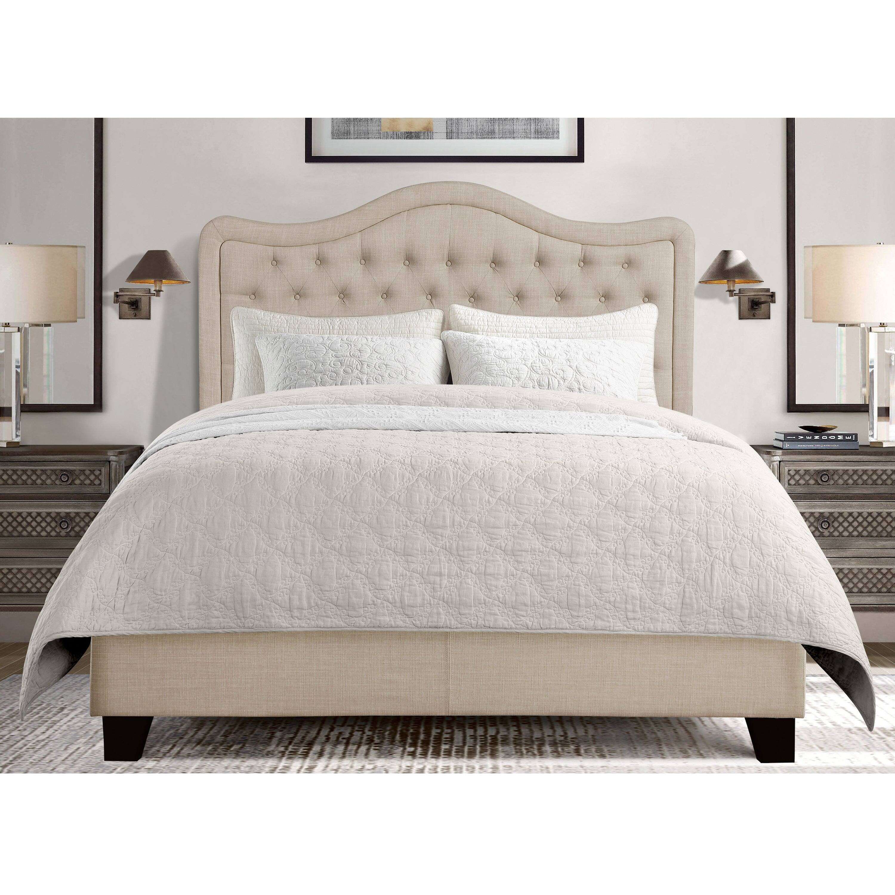 Alt View 3. Boyel Living - Curved Tufted Upholstered Bed with Solid Wood Frame - Beige.