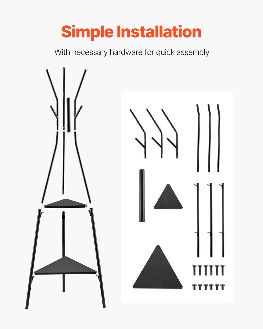 VEVOR Coat Rack, Freestanding Coats Rack Stand with 2 Shelves & 6 Hooks ...