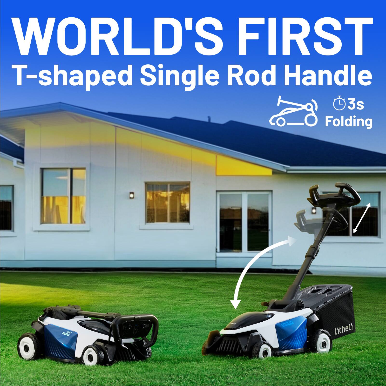 Litheli - 40V (2×20V) U20 Series 18.5-Inch Brushless Cordless Self-Propelled Lawn Mower (2×4.0Ah Batteries & Dual Charger) - Black/Blue - Thumbnail 4