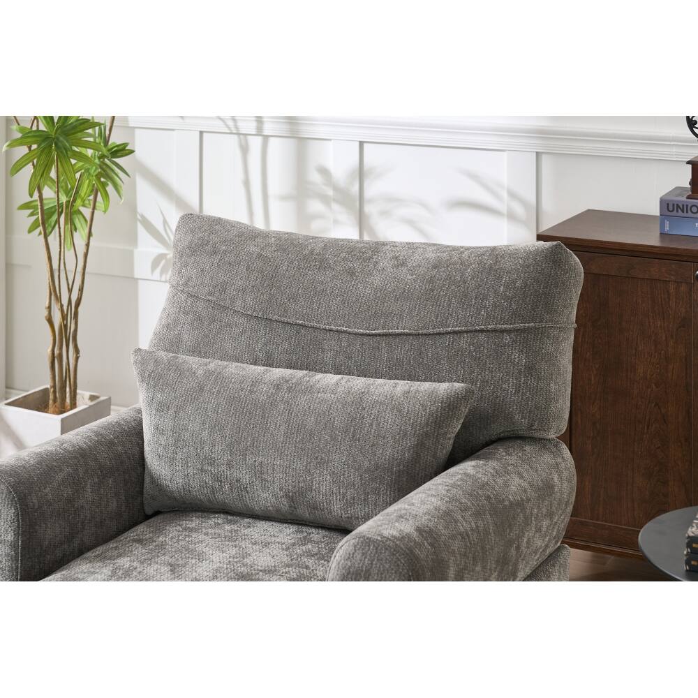 Alt View 1. PDTEND - Modern Grey Chaise Lounge with Solid Wood Frame for Bedroom, Living Room, Study Room - Grey.