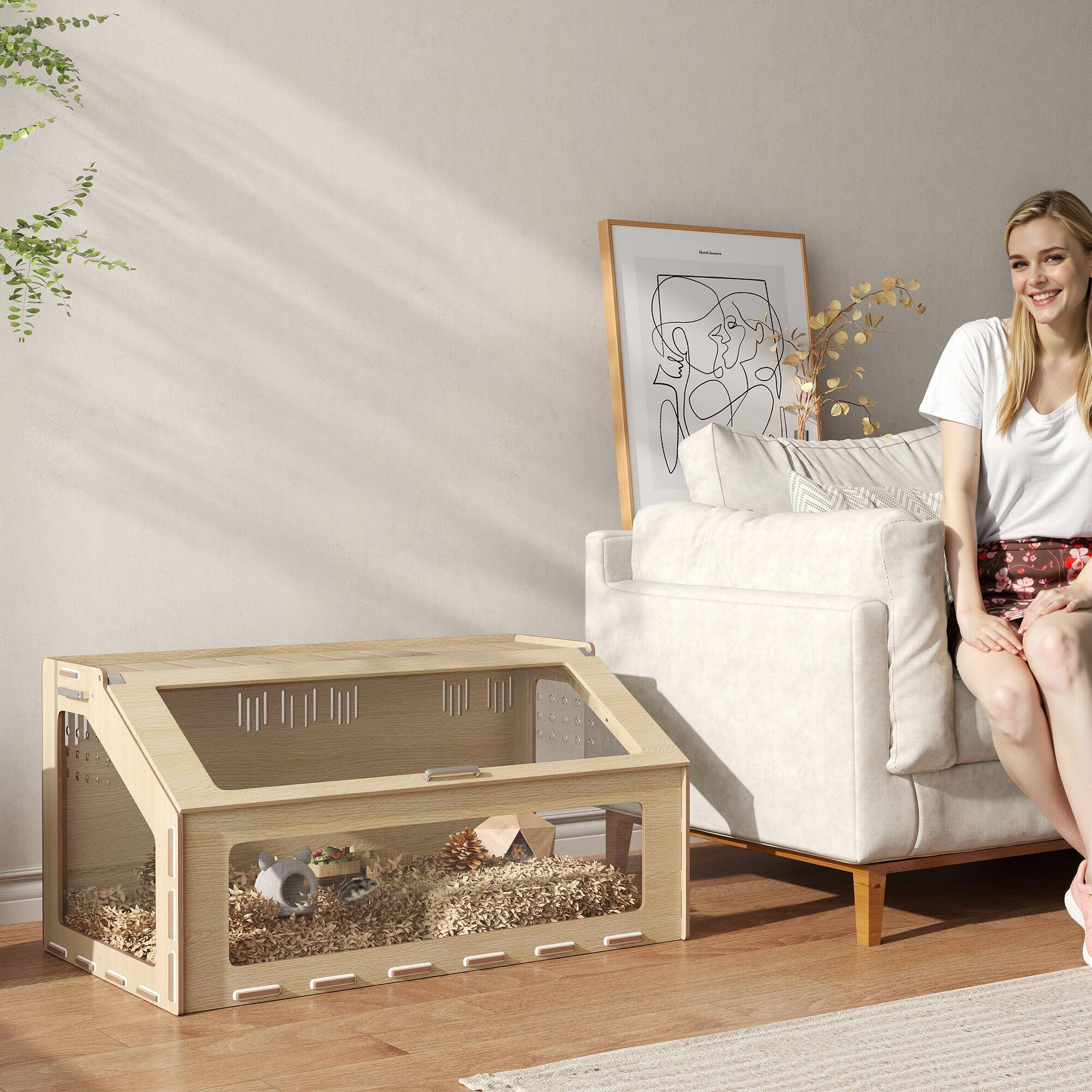 Angle. Pawhut - inch Hamster Cage Habitat with Acrylic Window & Openable Top for Dwarf Hamster, Gerbil, Guinea Pig.