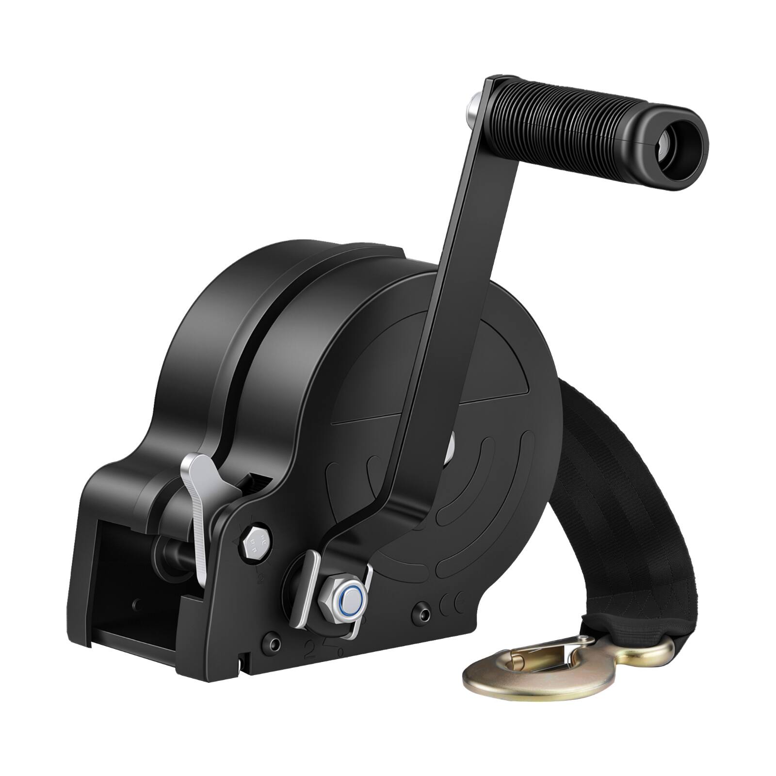 Alt View 5. VEVOR - Boat Winch, 1600 lbs Hand Winch, Heavy Duty Manual Rope Crank with 20ft Orange Polyester Strap, Portable Two-Way Ratchet - Black.