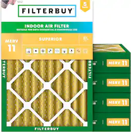 Filterbuy - 24x25x4 MERV 11 Pet & Allergy Defense, Electrostatic Pleated HVAC AC Furnace Air Filters Replacement (5-Pack) - Gold