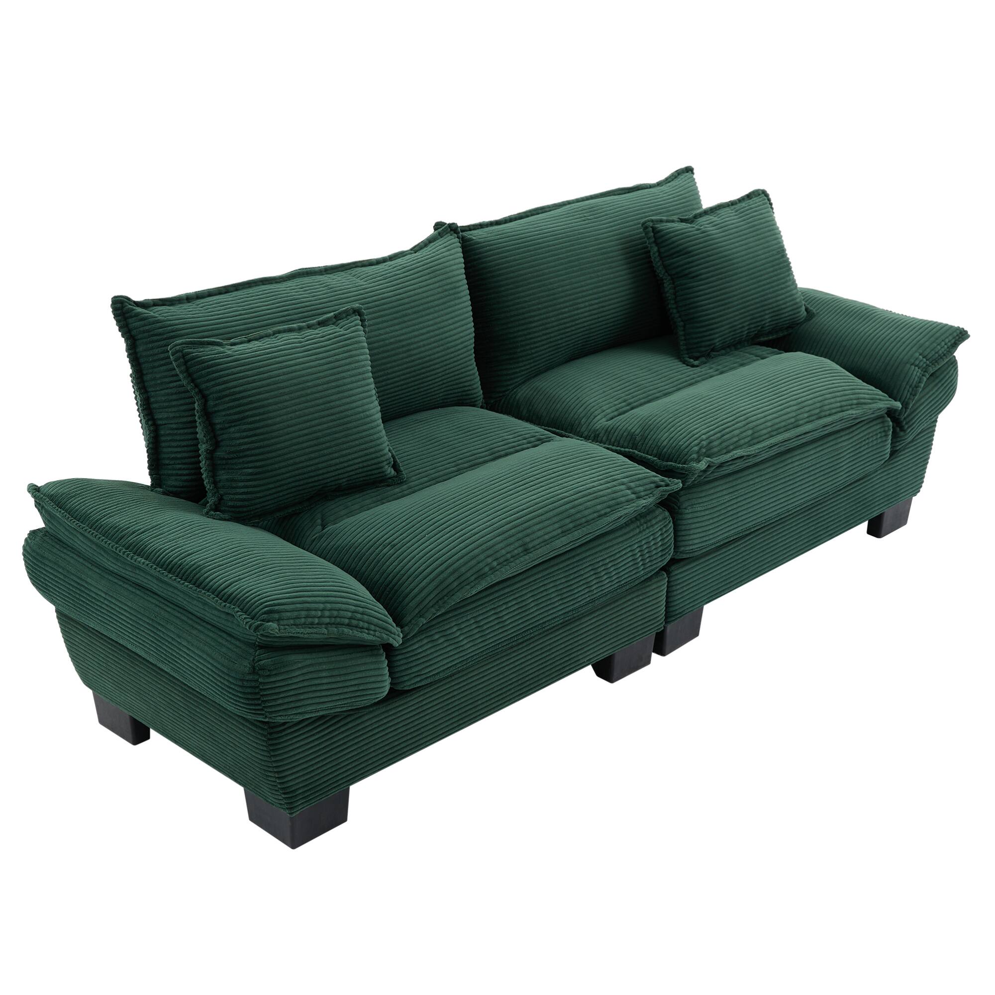 Left. GOODSILO - Plush Corduroy Convertible Sofa Bed | Deep-Seating Sleeper with Accent Pillows for Home & Office - Green.