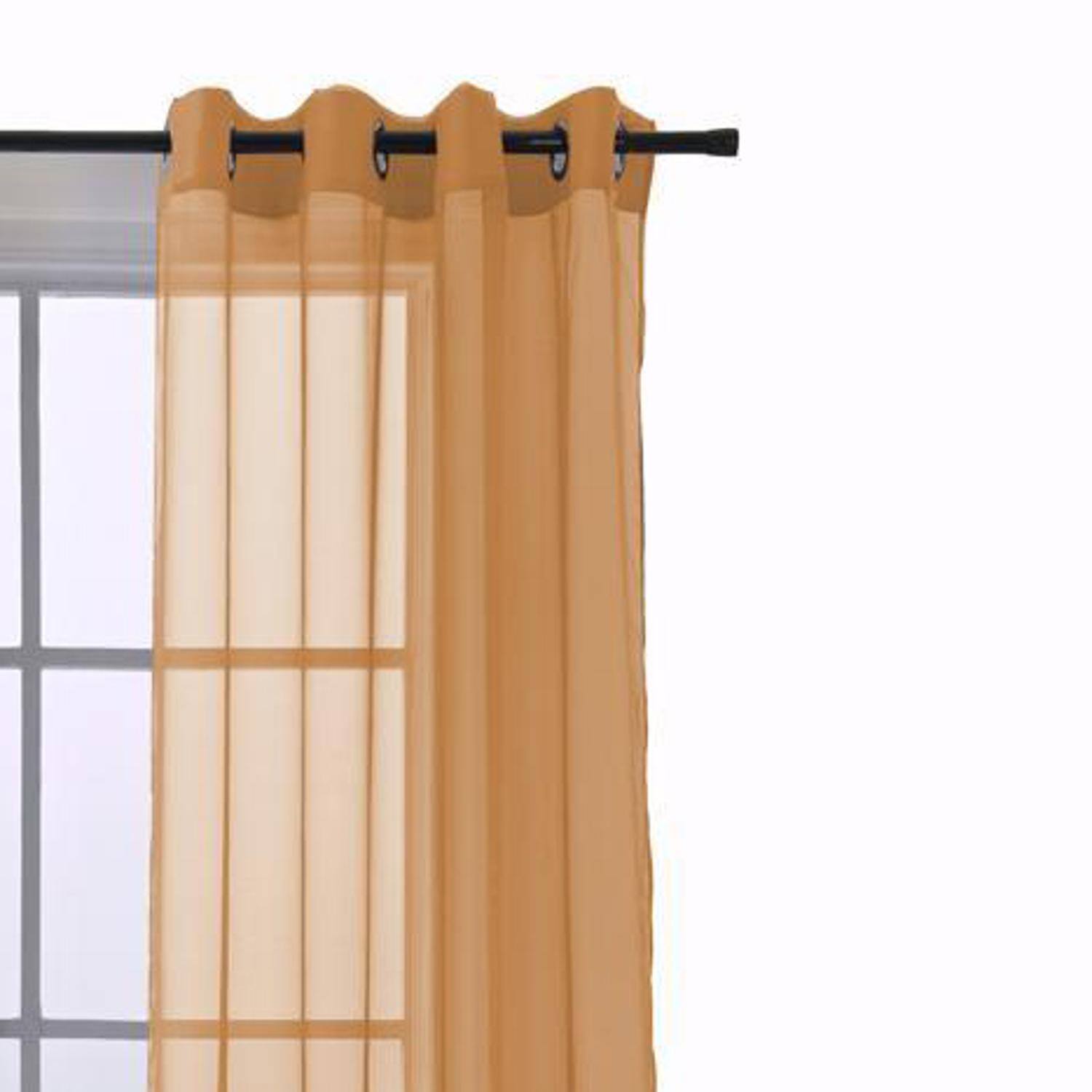 Angle. RT Designers Collection - RT Designers Collection Cara One Sheer Grommet Light Filtering Curtain Panel 54" x 90" Neon Orange - Neon orange.