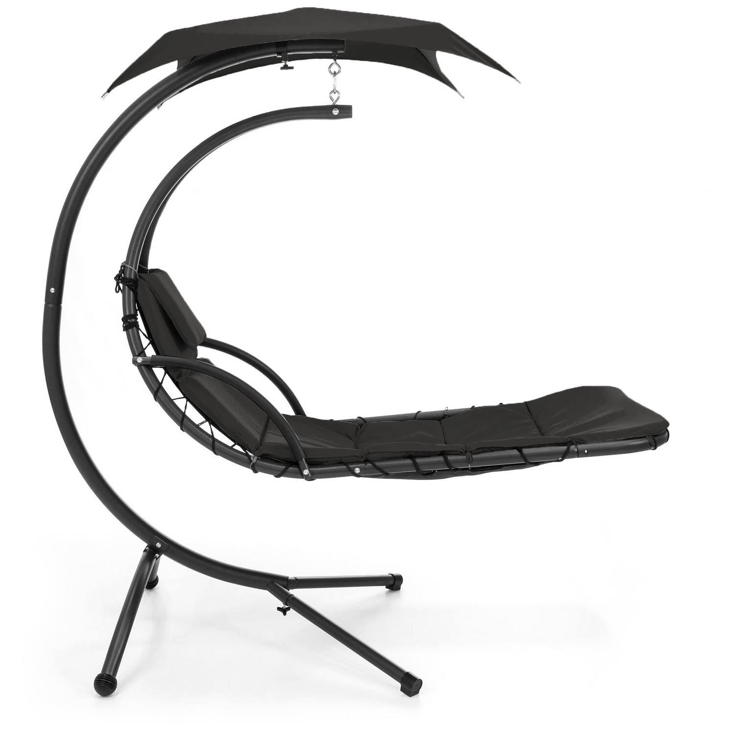 Left. Hivvago - Black Single Person Sturdy Modern Chaise Lounger Hammock Chair Porch Swing - Black.