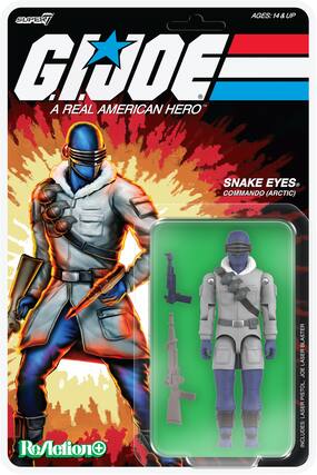 AGES: 14 & UP
GI JOE
A REAL AMERICAN HERO™
SNAKE EYES
COMMANDO (ARCTIC)
INCLUDES:
- JOE LASER BLASTER
- JOE LASER PISTOL
ReAction+