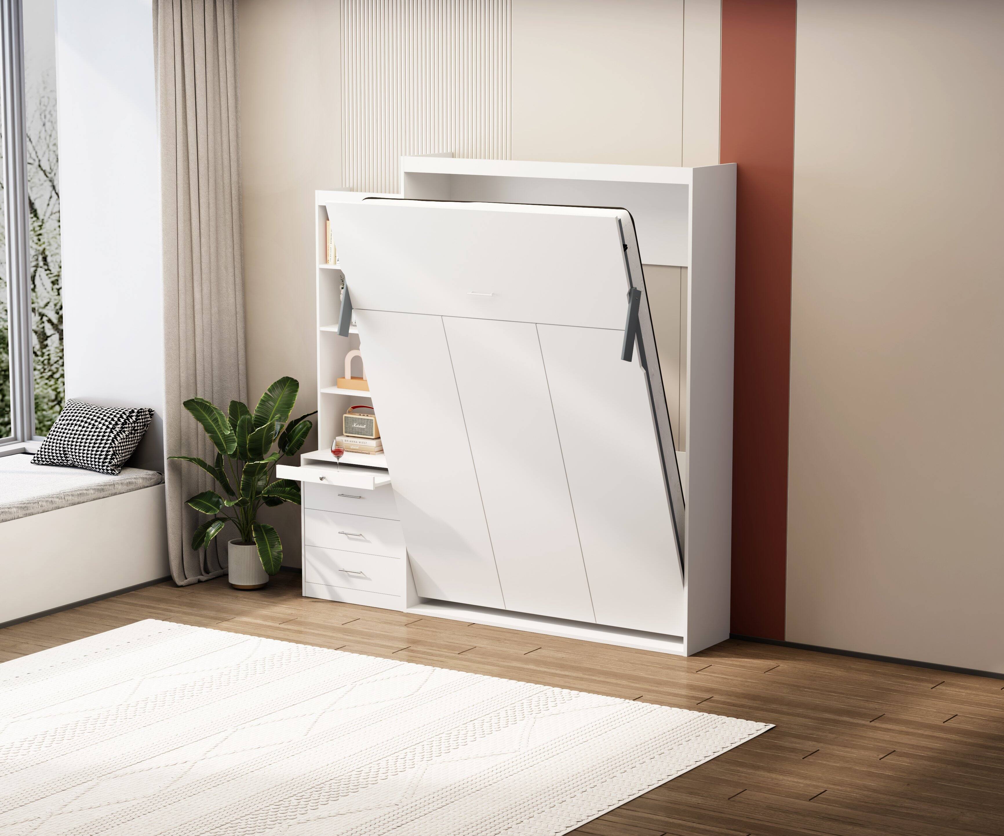 Alt View 5. Tiramisubest - Full Size Vertical Murphy Bed, White, Plywood, Space Saving - White.