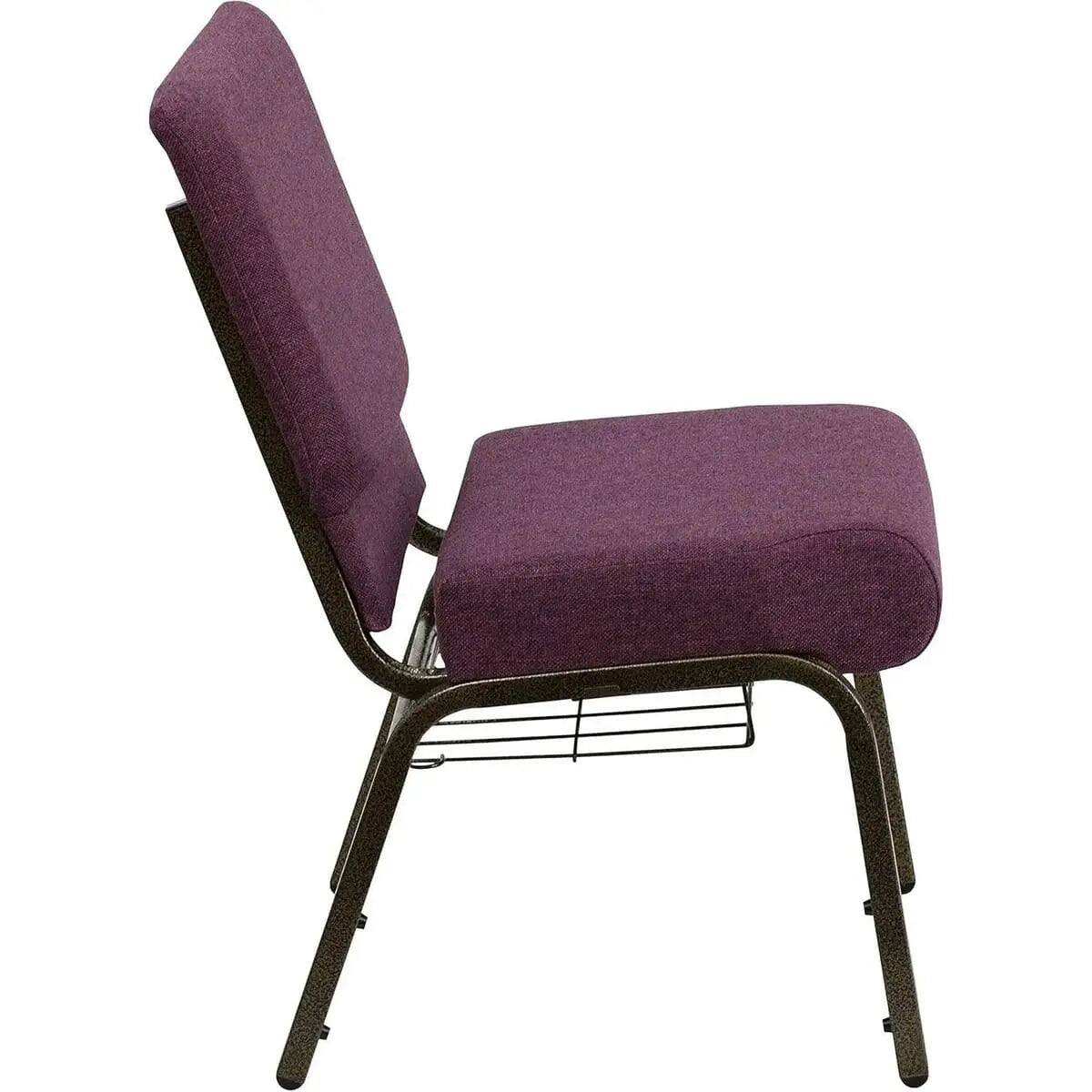 Left. Flash Furniture - HERCULES Series 21" W Church Chair with Cup Book Rack - Plum Fabric/Gold Vein Frame.