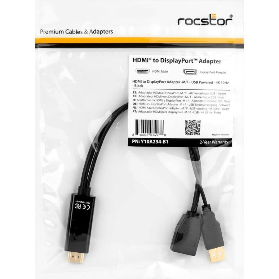 Premium Cables & Adapters

HDMI® to DisplayPort™ Adapter

HDMI Male to DisplayPort Female - USB Powered - 4K 30Hz

- Black

ES: Adaptador HDMI a DisplayPort - M/F - Alimentado por USB - Negro
FR: Adaptateur HDMI vers DisplayPort M/F - Alimenté par USB - Noir
DE: HDMI-zu-DisplayPort-Adapter M/F - USB - Schwarz
NL: HDMI naar DisplayPort-adapter M/F - USB - 30Hz - zwart
PT: Adaptador HDMI para DisplayPort M/F - USB - 4K 30Hz - Preto

PN: Y10A234-B1

2-Year Warranty

Made in Vietnam