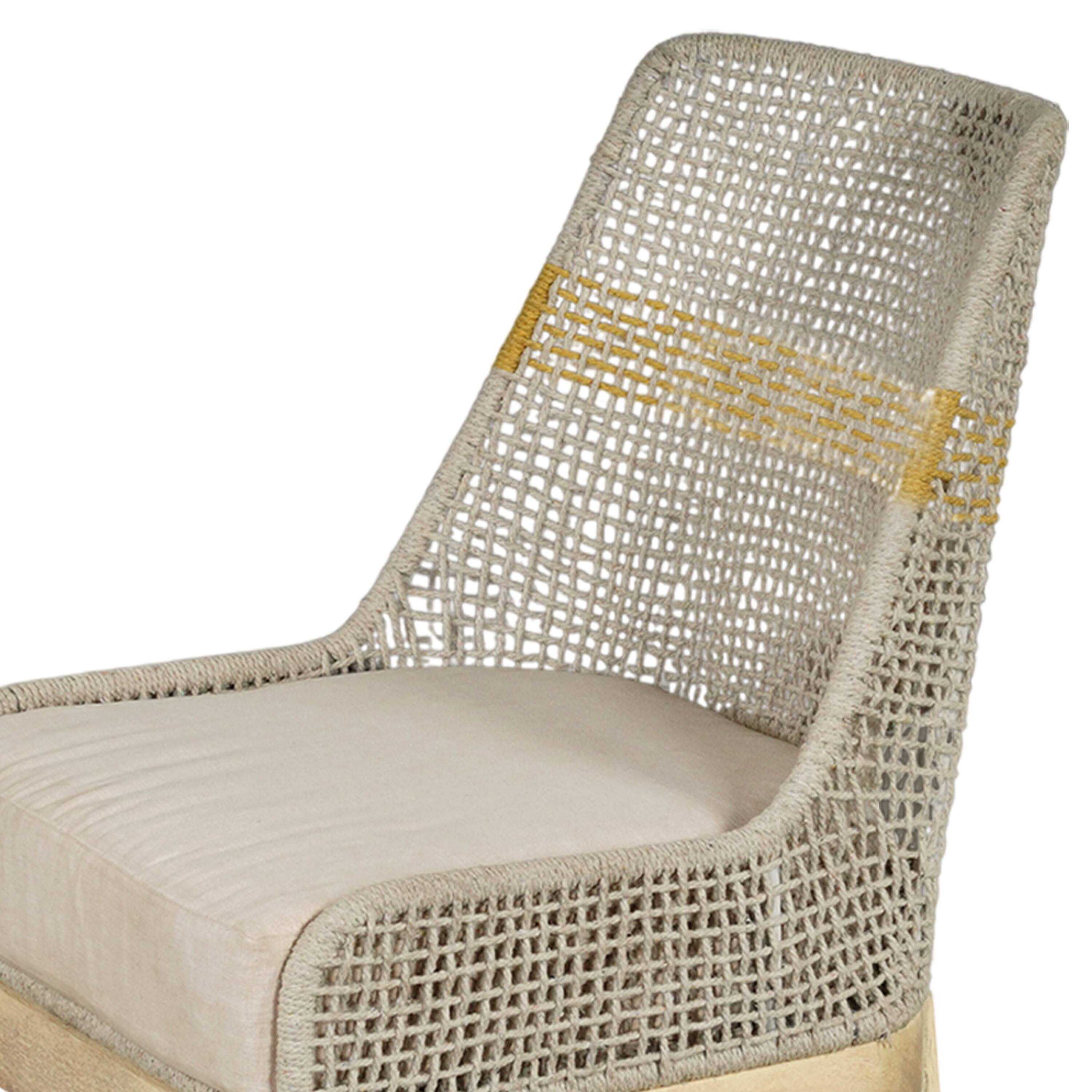 Alt View 2. Manhattan Lane - Handcrafted Mango Wood Dining Chair, Cotton Rope Weaving. - Natural Brown, Beige.