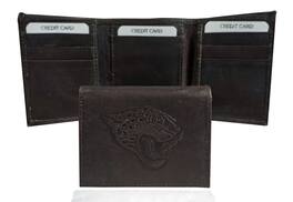 Rico Industries - Jacksonville Football Jaguars - Distressed Look - Embossed Logo Dark Brown Leather Trifold Wallet - Multi