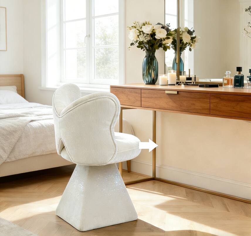 Left. Forest'nSky - White Swivel Vanity Chair with Butterfly Back, Makeup Stool for Bedroom, Living & Dining Room - White.