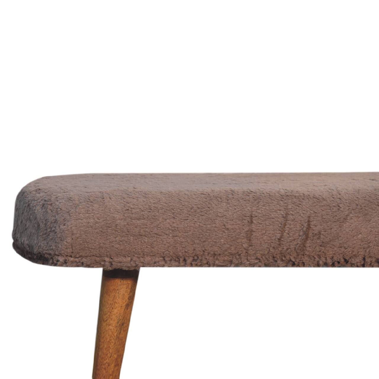 Alt View 1. Artisan Furniture - Artisan Furniture Solid Wood Mocha Faux Fur Fabric Bench, Upholstered, Brown - Brown.