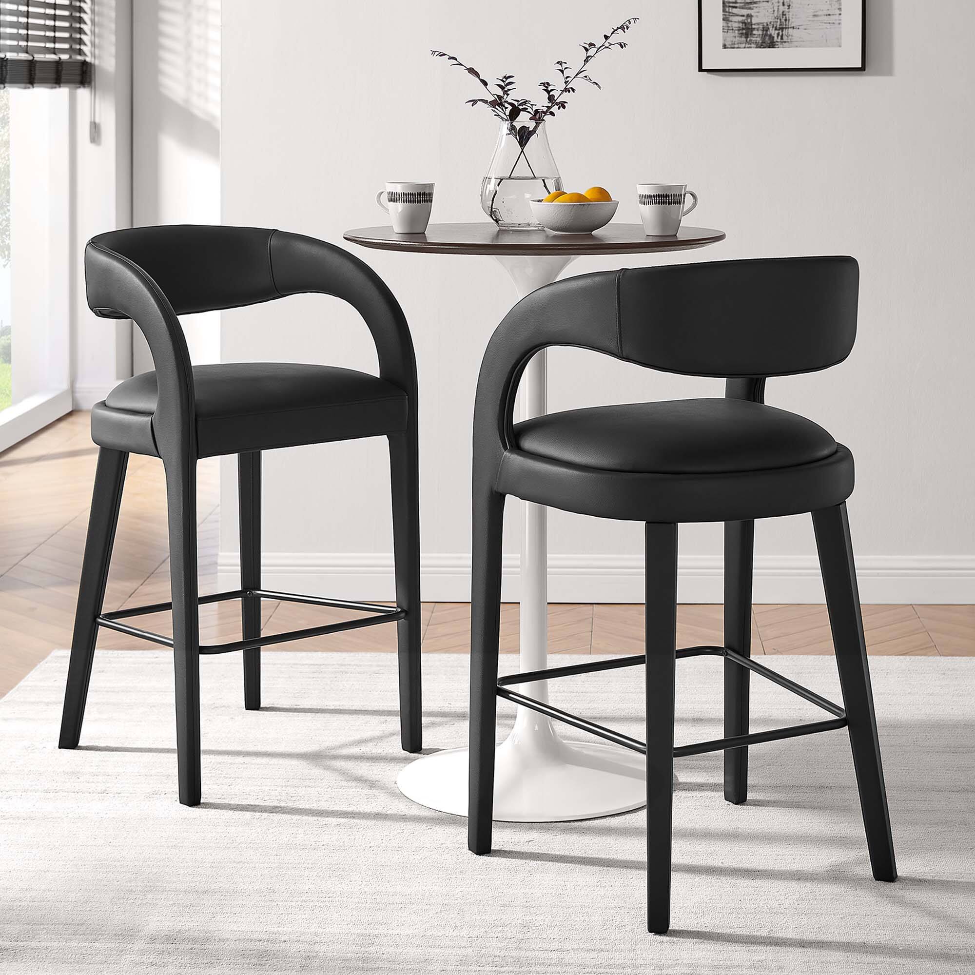 Alt View 5. Modway - Pinnacle Vegan Leather Bar Stool Set of 2 - Black.