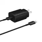 Front. Samsung - Samsung 25W USB-C Super Fast Charging Wall Charger with USB C to C Cable - Bulk Packing - Black - Black.