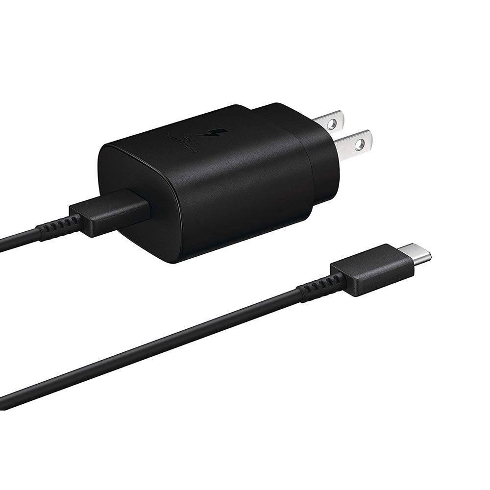 Front. Samsung - Samsung 25W USB-C Super Fast Charging Wall Charger with USB C to C Cable - Bulk Packing - Black - Black.