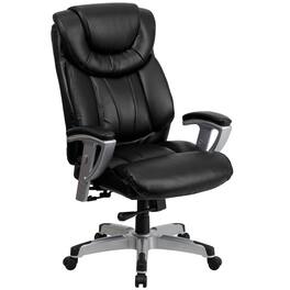 Emma + Oliver - 400 lb. Big & Tall High Back Ergonomic Office Chair, Silver Adjustable Arms - Black LeatherSoft