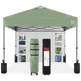 Best Choice Products - 10x10ft Easy Setup Pop Up Canopy, Portable Tent w/ Side Wall, 1-Button Push, Case - Sage Green