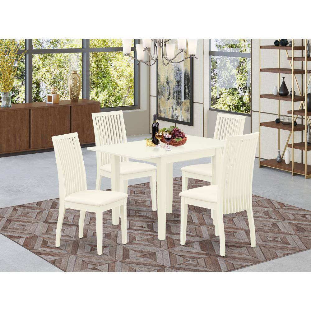 Angle. East West Furniture - Dining Room Set Linen White - Brown.