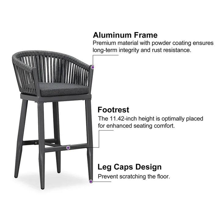 Aluminum Frame  
Premium material with powder coating ensures long-term integrity and rust resistance.

Footrest  
The 11.42-inch height is optimally placed for enhanced seating comfort.

Leg Caps Design  
Prevent scratching the floor.