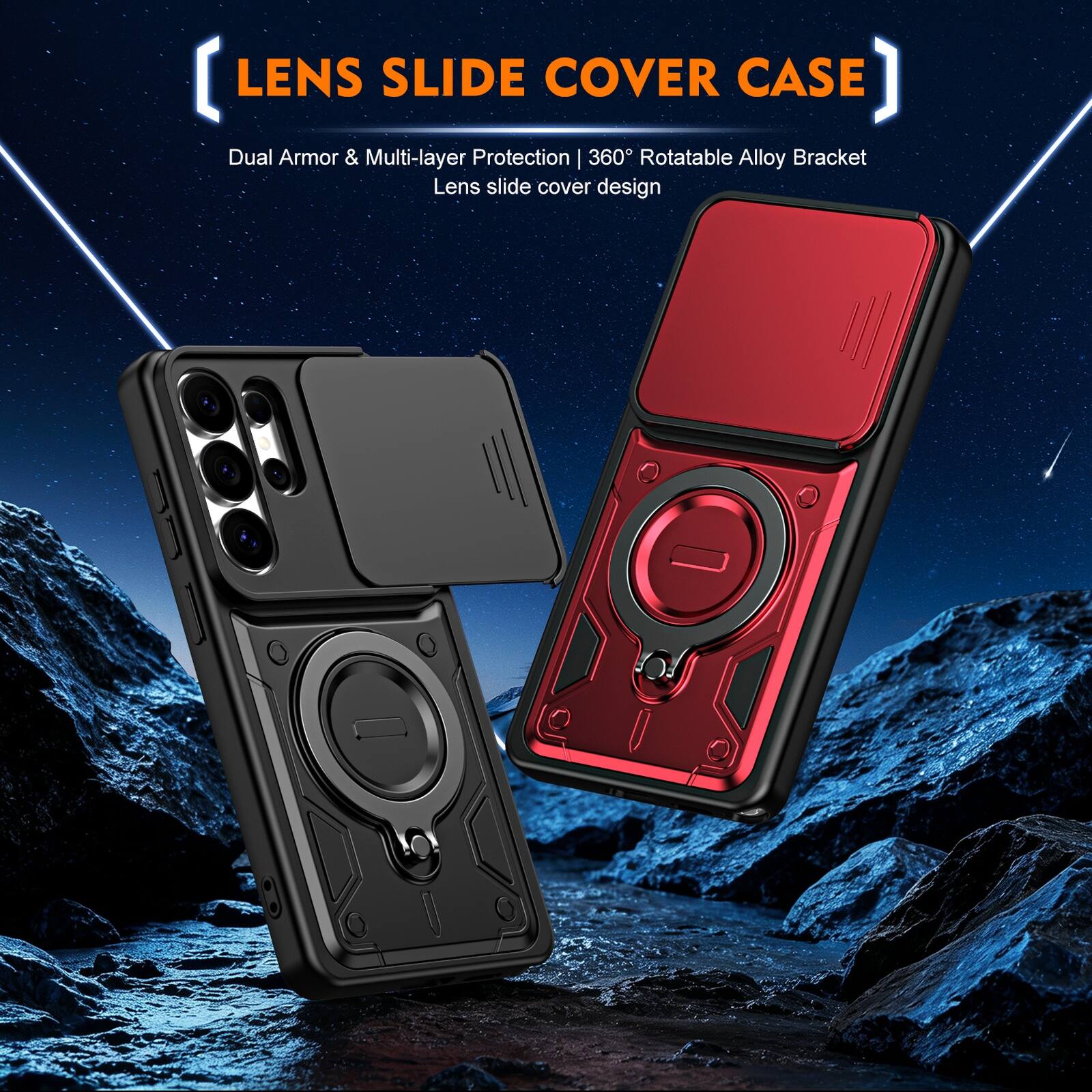 LENS SLIDE COVER CASE

Dual Armor & Multi-layer Protection | 360° Rotatable Alloy Bracket
Lens slide cover design