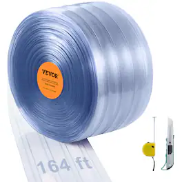 VEVOR - Strip Curtain, 164' Length, 8" Width, 0.08" Thickness, Clear Ribbed Plastic Door Strips,PVC Curtain Strip Door Bulk Roll - Light Blue