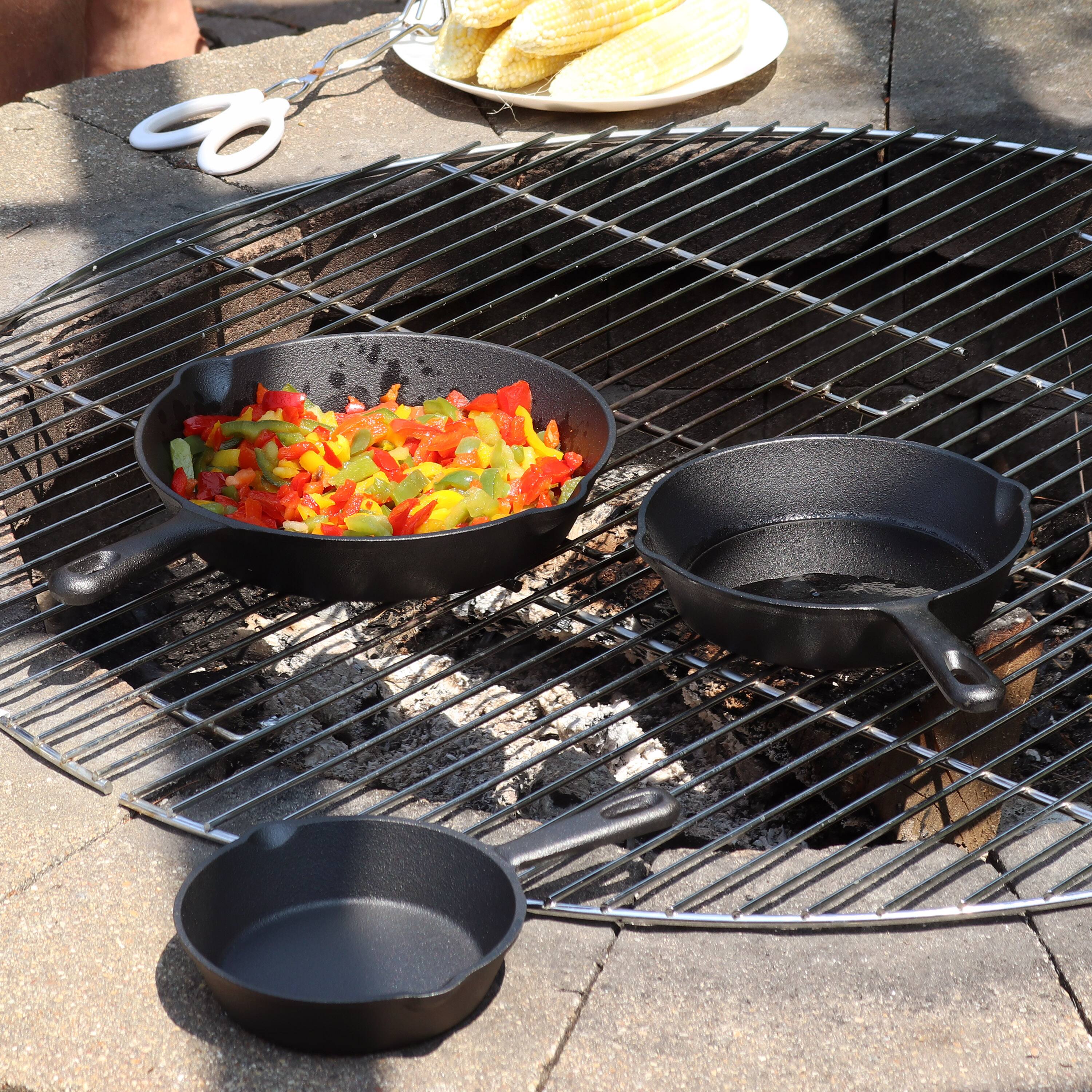 Alt View 3. Sunnydaze - 3-Piece Cast Iron Pre-Seasoned Skillet Set with 3 Pans - Black.
