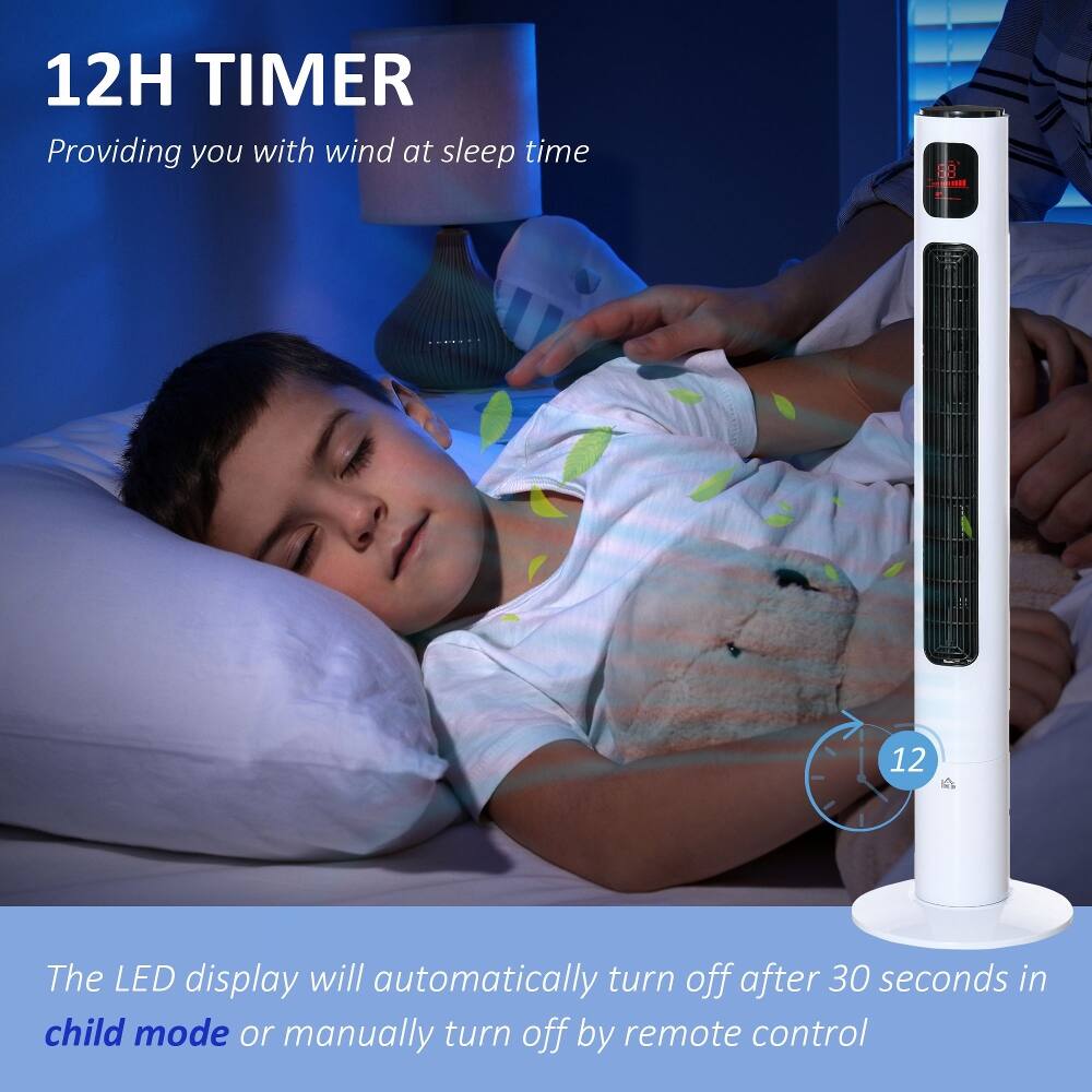 12H TIMER  
Providing you with wind at sleep time  

The LED display will automatically turn off after 30 seconds in child mode or manually turn off by remote control
