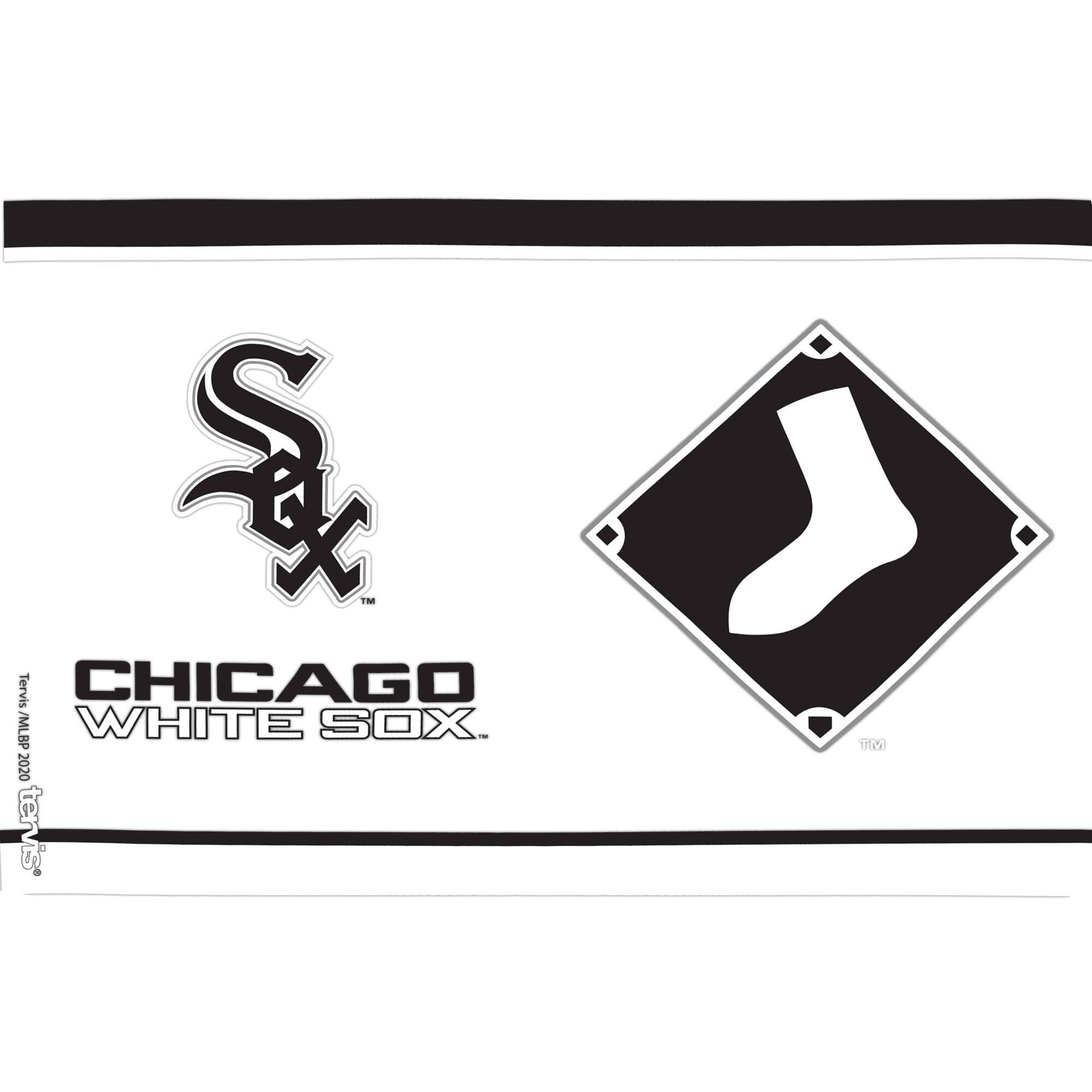 Sure, here is the corrected and grouped text from the image:

---

**Chicago White Sox**

**Tervis MLB 2020**

---

**S** (with a cross through it)

---

**Diamond-shaped logo with a sock inside**

---

**Tervis**