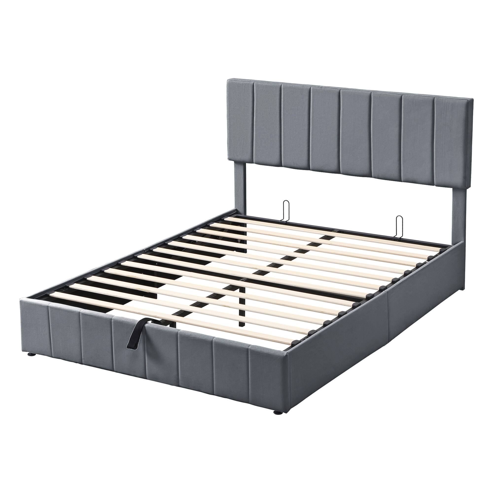 Alt View 5. GOODSILO - Queen Size Upholstered Platform Bed with Hydraulic Storage System - Gray.