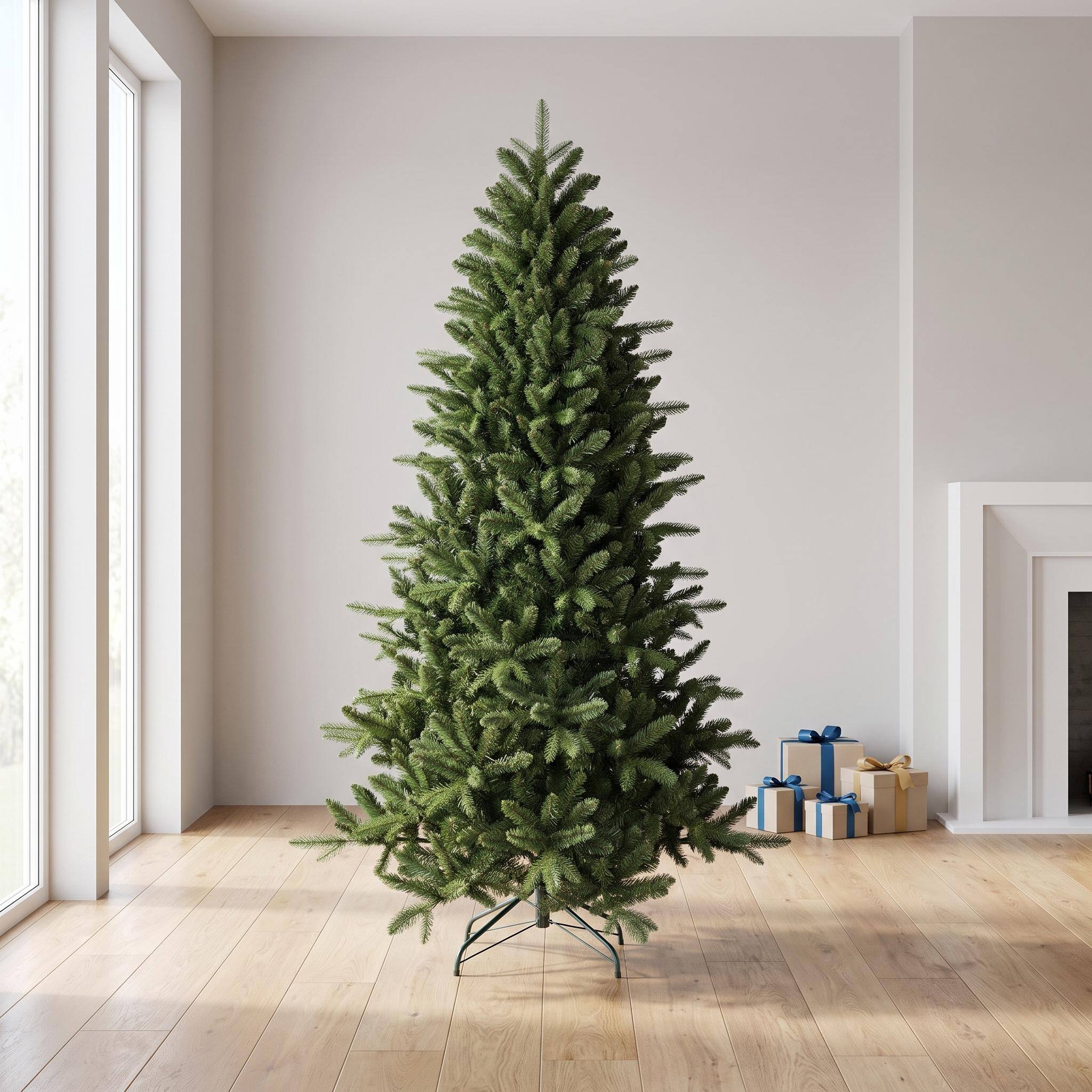 Angle. Forest'nSky - 6 ft. Artificial Christmas Tree with 1168 Branch Tips, PE+PVC Mixed Needles, Hinged Design, and Metal Stand - Green.