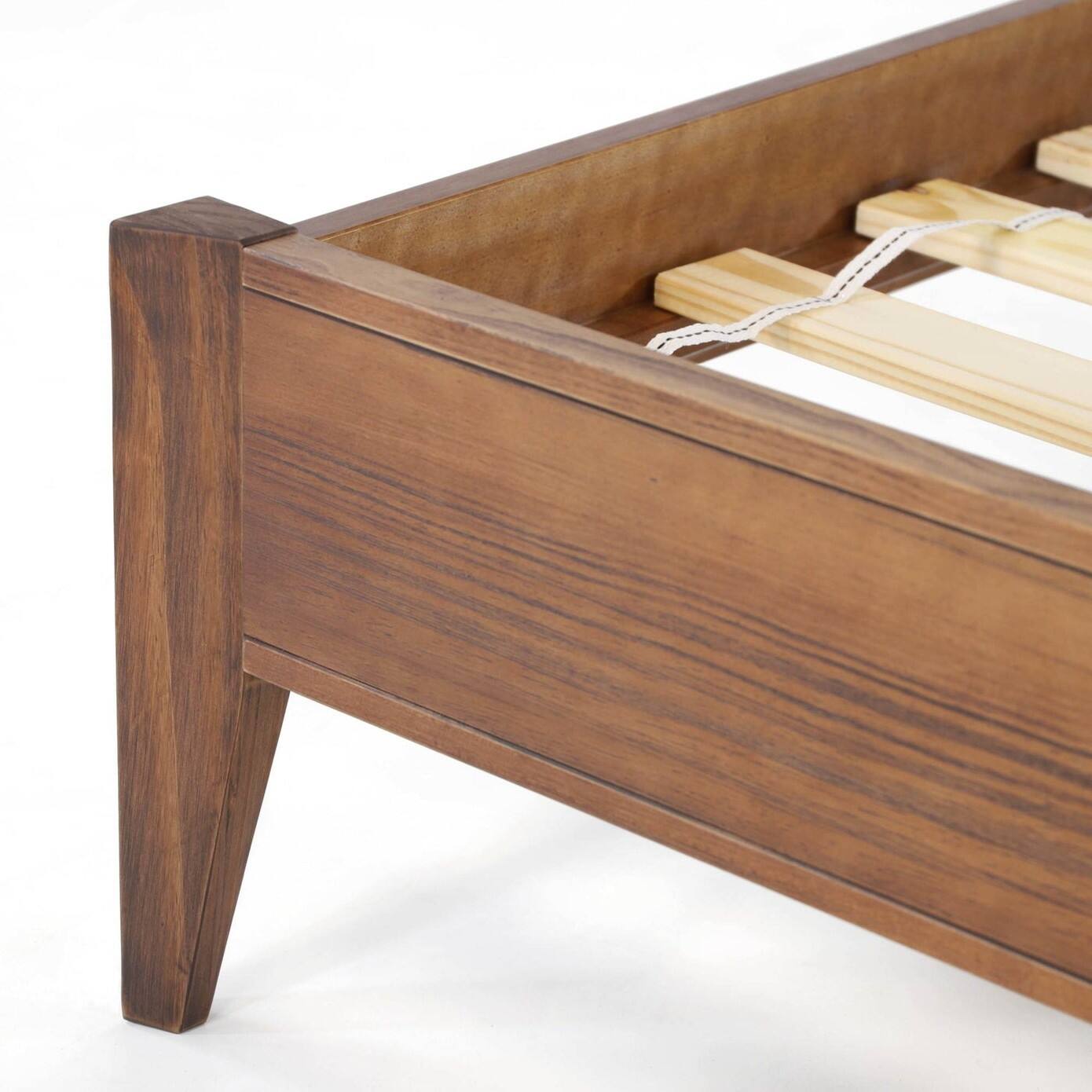 Back. Hivvago - Queen Size Rustic Walnut Mid Century Slatted Platform Bed - Walnut.