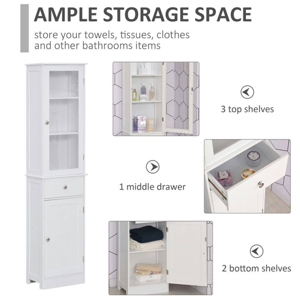 **AMPLE STORAGE SPACE**

store your towels, tissues, clothes and other bathroom items

- 3 top shelves
- 1 middle drawer
- 2 bottom shelves