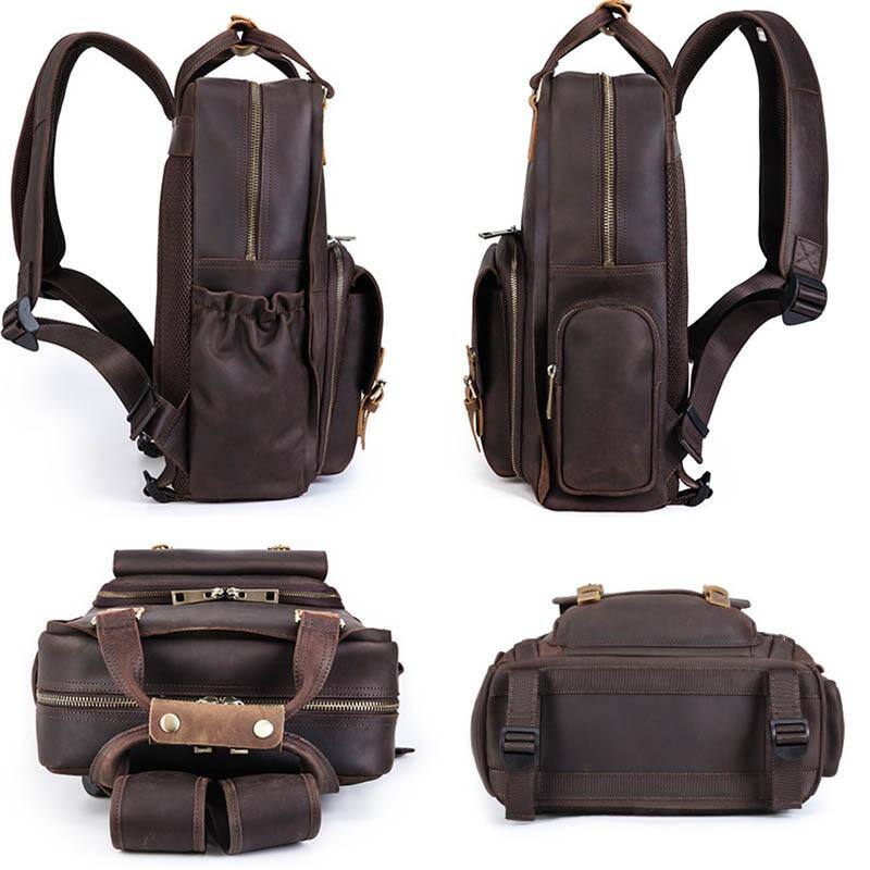 Alt View 4. Steel Horse Leather - The Gaetano | Large Leather Backpack Camera Bag - Dark Brown.