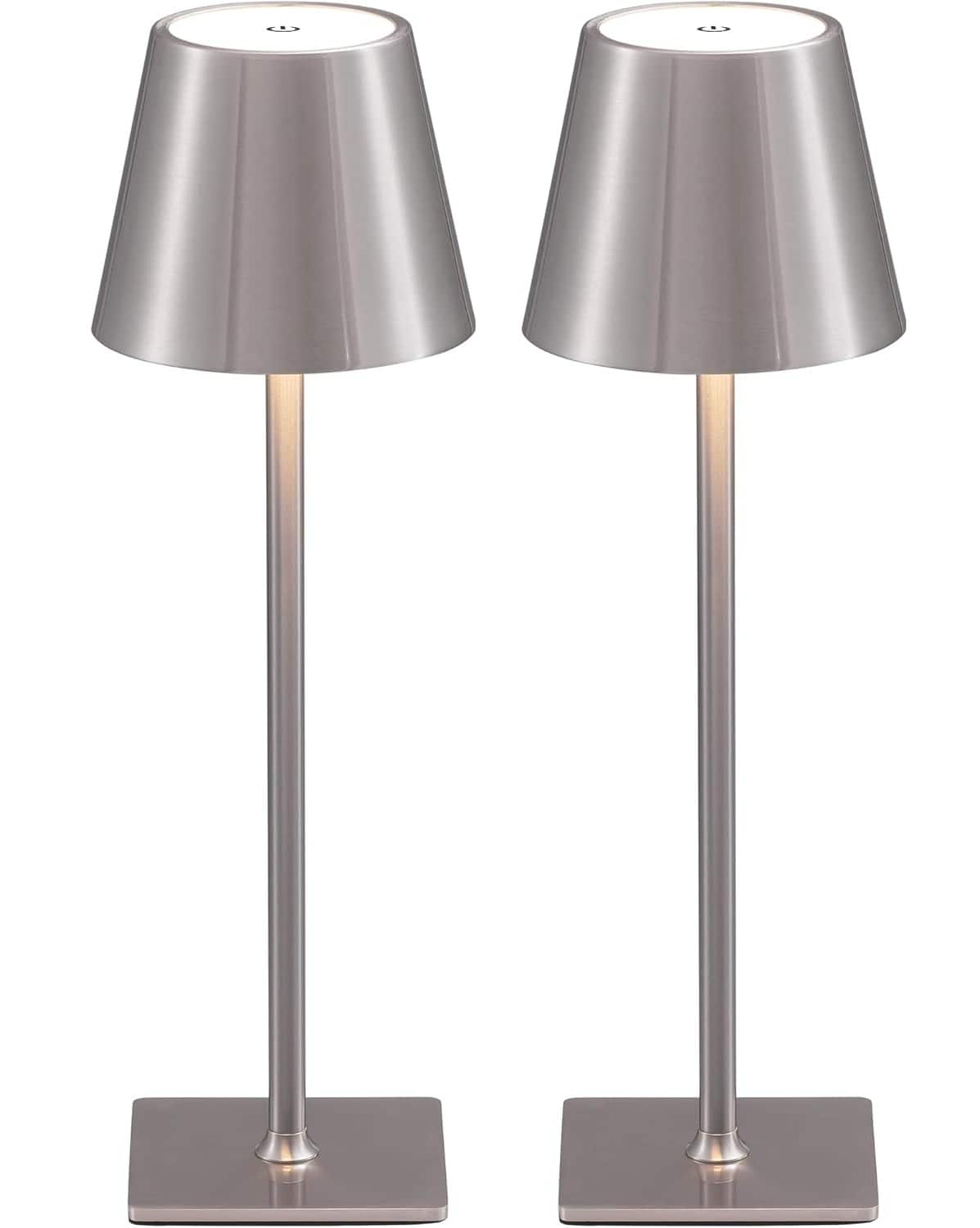 FINEAK - Portable Cordless LED Table Lamp with 3-Color Stepless Dimming - Electroplated Brushed Nickel-2