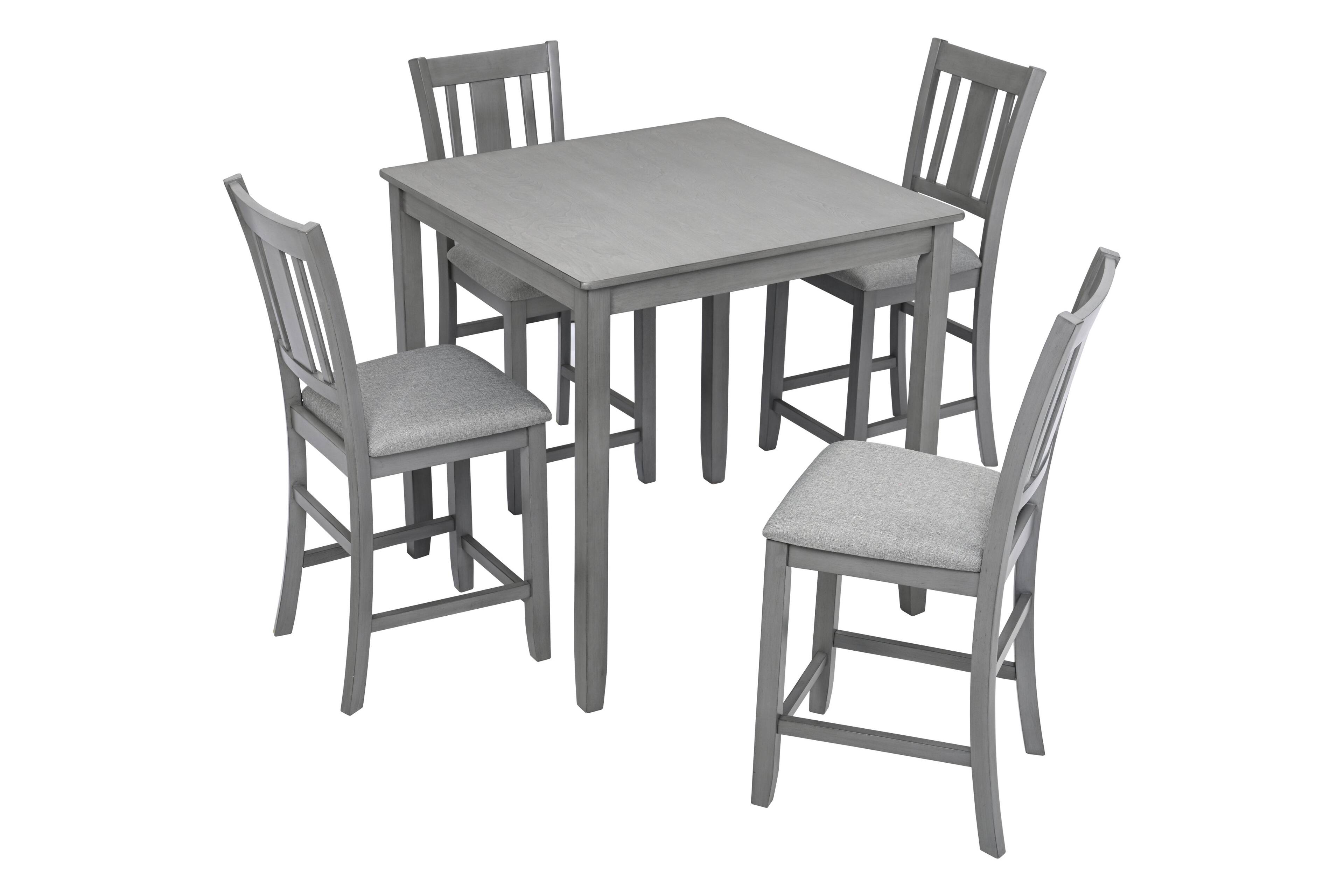 Front. APRILSOUL - 5 Piece Dining Table Set Wooden Dining Square Table Set for 4 Counter Height Square Table and 4 Upholstered Chairs Gray - Gray.
